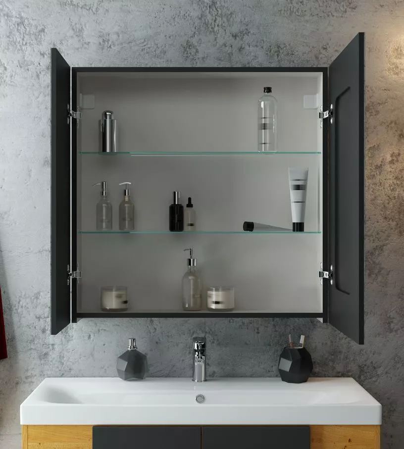 Зеркало-шкаф "Mirror Box black Led" 800х800 СКИДКА 50%