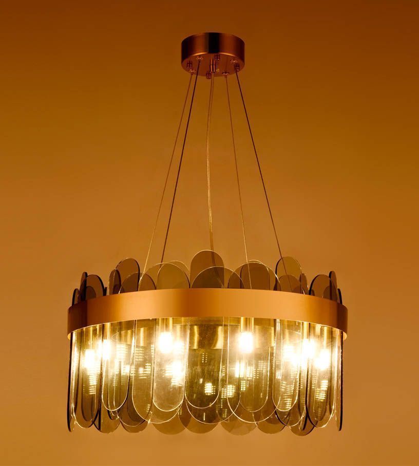 TR5342/10 GD/SM золото/дымчатый G9/10 max 40W Подвесная люстра с хрусталем "Амбрелла" (-20%)