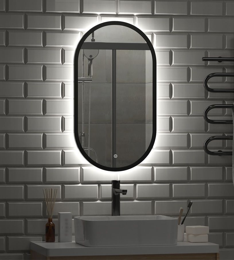 Зеркало "Prime Black Led" 450х800 в МДФ раме