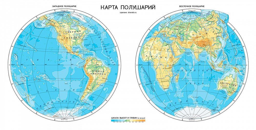L1-086 "Карта полушарий мира" DivinoDecor Фотопанно карта/голубые 200х100см.